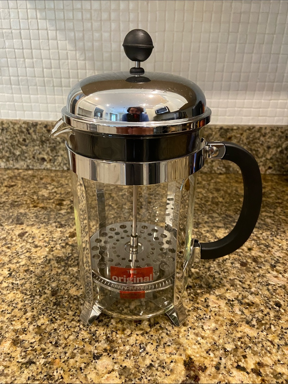 Bodum Stainless Steel and Clear Glass French Press with Black Handle
